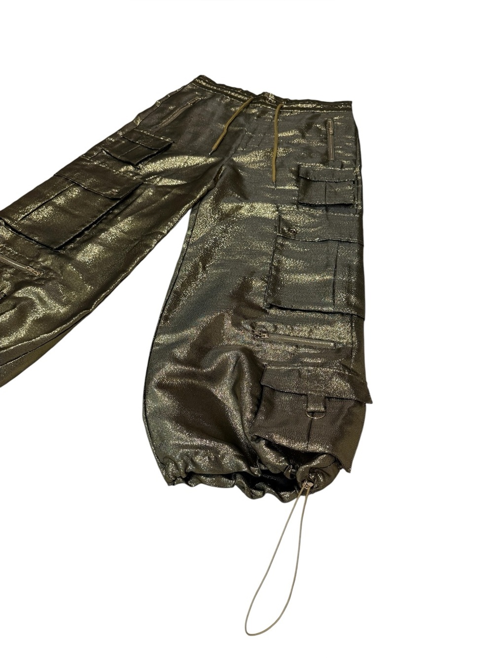 Cynthia Rowley Metallic Cargo Pants in a Black and Gold Size Large - Picture 5 of 10